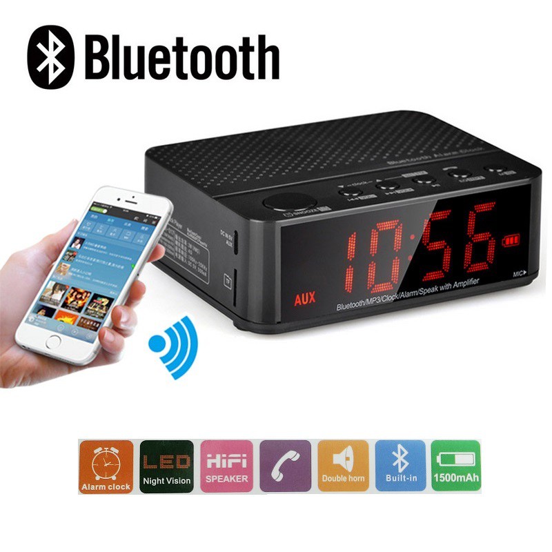 Wireless Desktop Bluetooth Time LED Alarm Clock