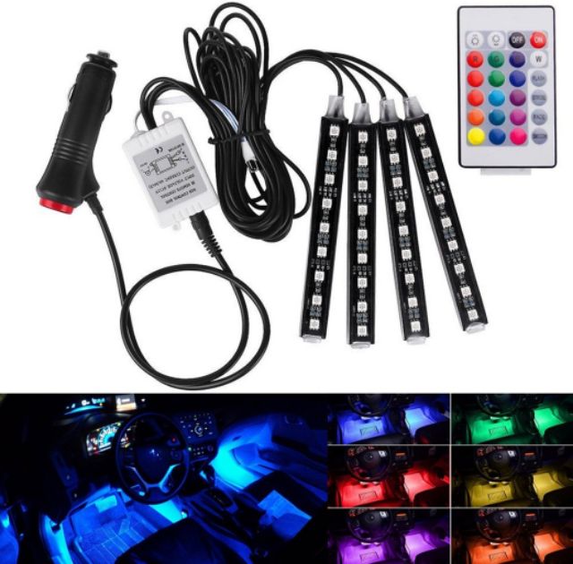 Wireless Remote Control Car RGB LED Neon Interior Light Lamp Strip Decorative 
