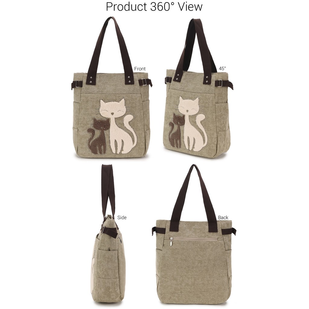 Woman Convenient Durable Canvas Cute Kitty Cat Shoulder Sling Tote Bag