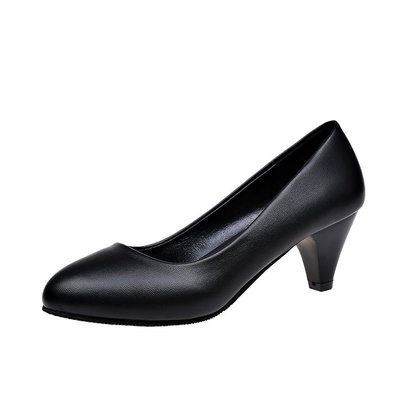 Women Black Leather Shoes Round Hea 