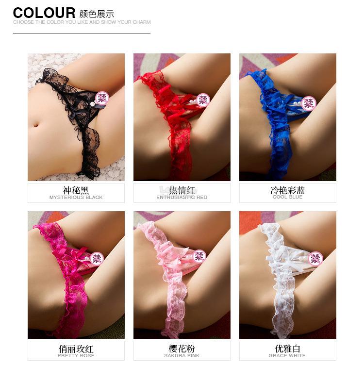 Women Open Crotch Panty-See Through Pearl Massage-Tangling Pendant