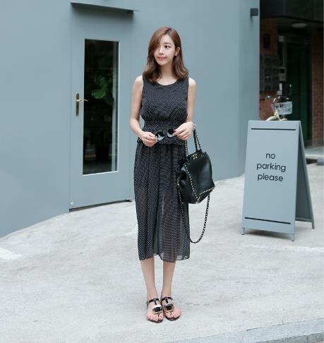 Black Leather Chiffon Dress