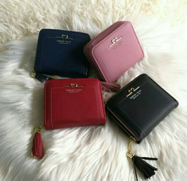 WOMEN SMALL WALLET SHORT PURSE FOREVER YOUNG WITH ZIP
