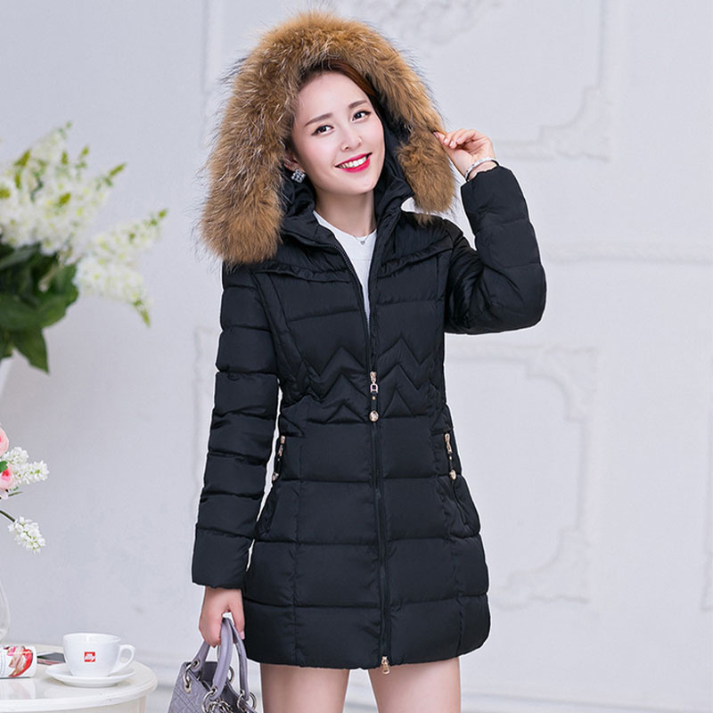 Women Winter Jacket Slim Fit Fur Neck Hooded Jaket Sejuk Wanita