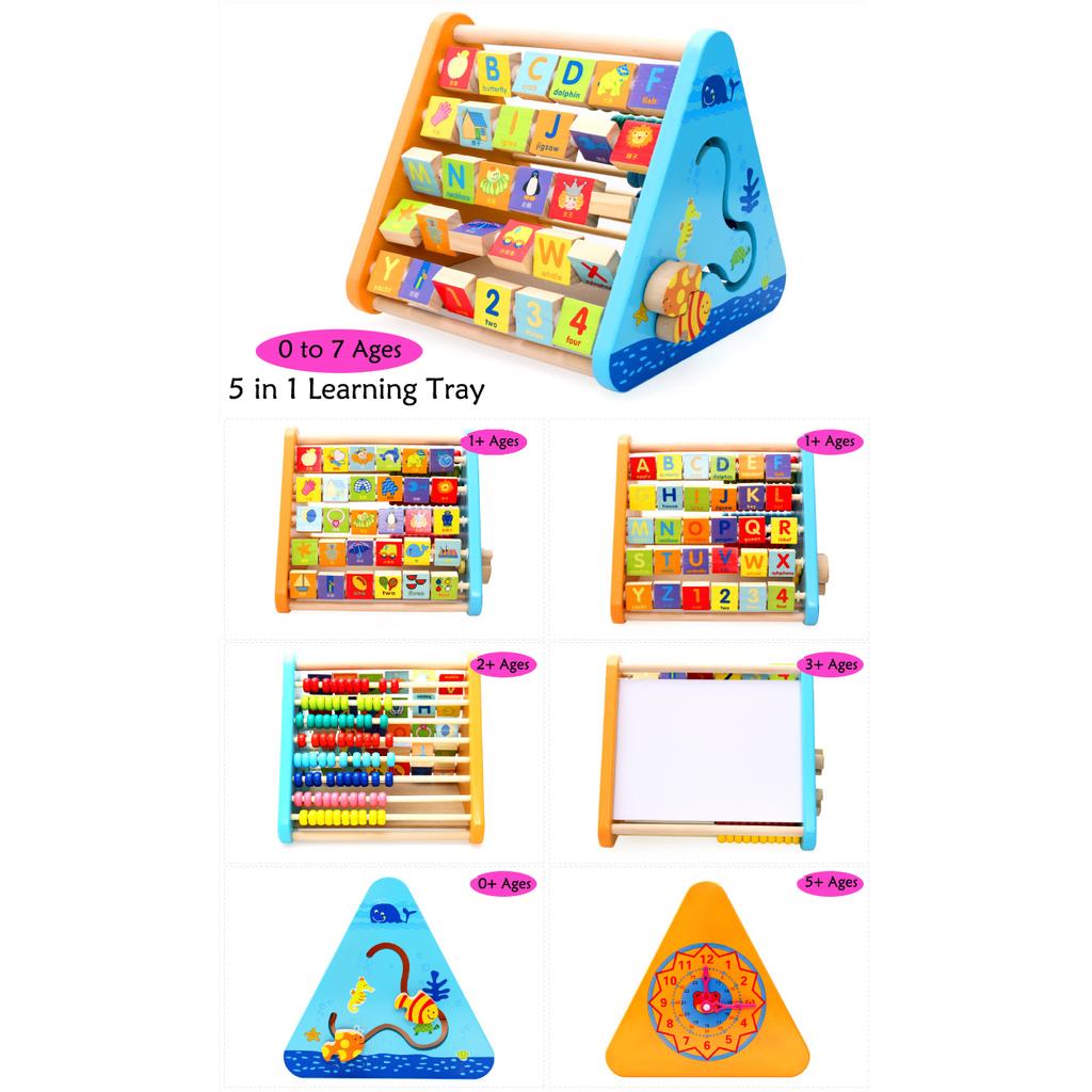 Wooden Toy Toys Children 5 In 1 Kids Baby Educational Clock