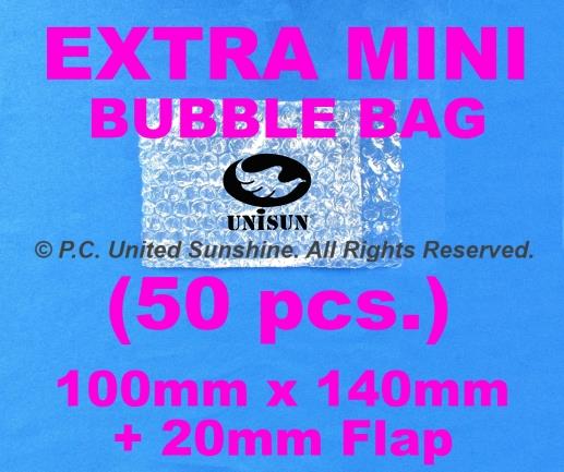 x 50 pcs. EXTRA MINI BUBBLE WRAP BAG 160mm (140mm+20mm FLAP) x 100mm