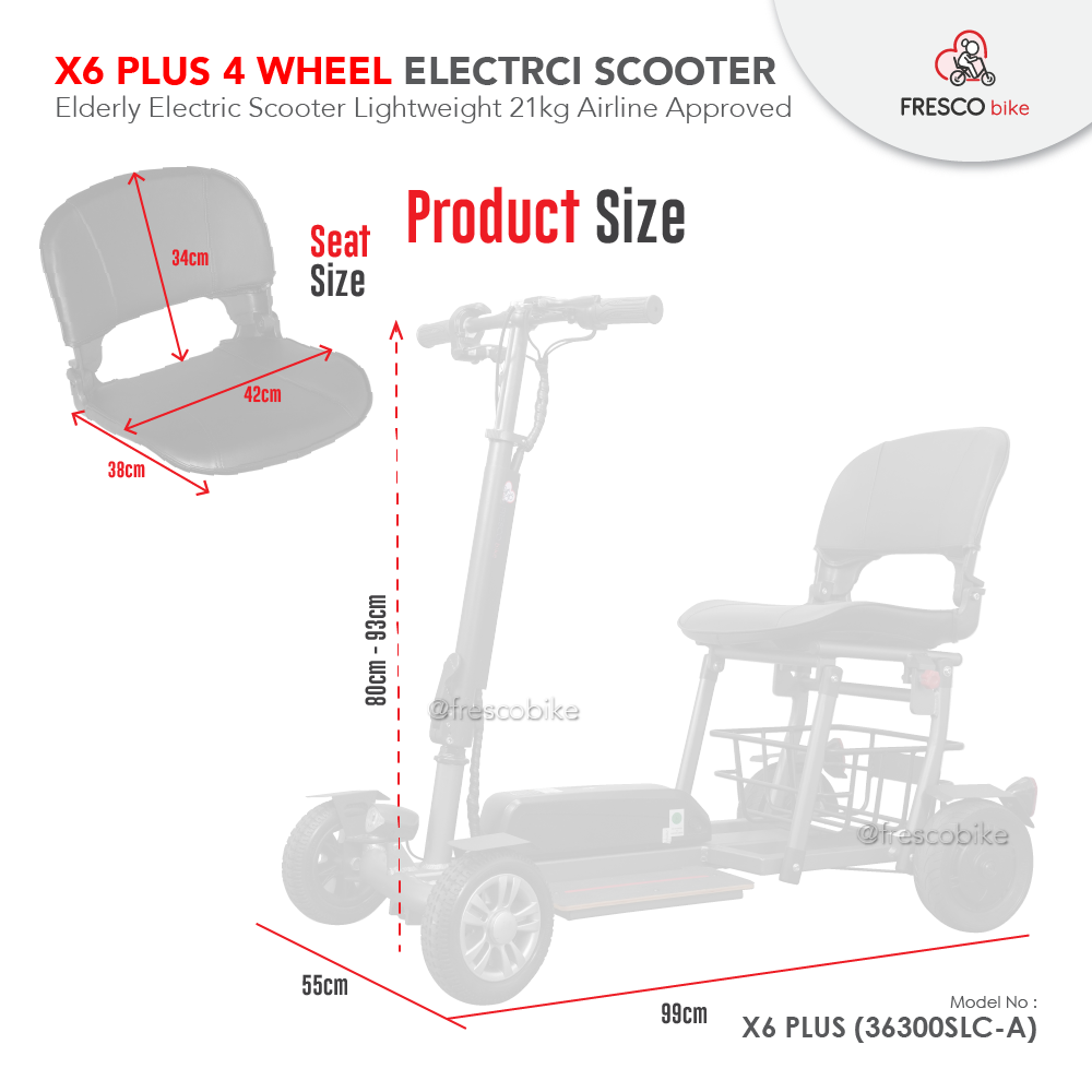 X6 PLUS 4 Wheel Electric Scooter Lightweight 21kg Foldable