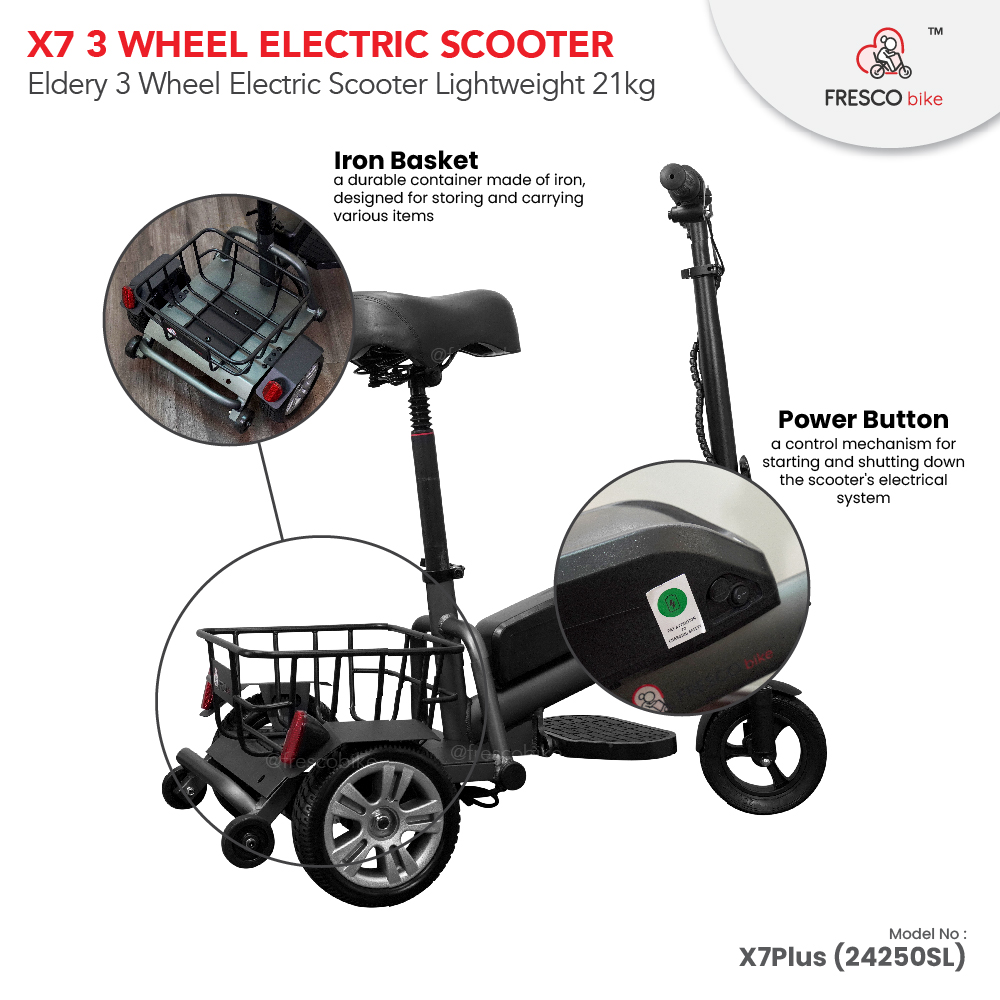 X7 Plus 3 Wheel Electric Scooter Elderly Lightweight 22kg