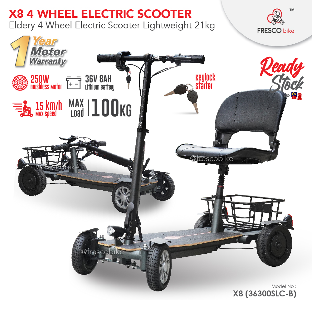 X8 4 Wheel Electric Scooter Lightweight 21kg Foldable