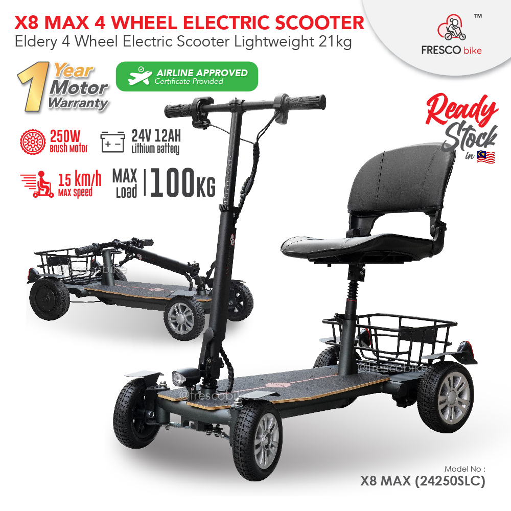 X8 Max 4 Wheel Electric Scooter Airline Approve Lightweight 21kg