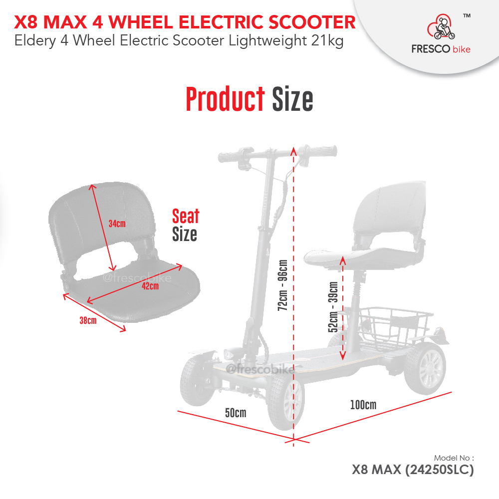 X8 Max 4 Wheel Electric Scooter Airline Approve Lightweight 21kg