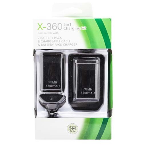 Xbox 360 5 in 1 USB 4800mAh Battery Pack  &amp; Charger Cable Charging Kit Con