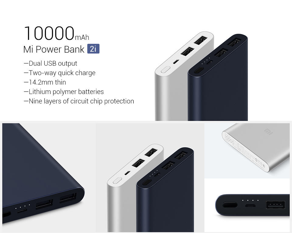 XiaoMi Mi PowerBank 10000mah 2i Dual USB Quick Charge Original PLM09ZM