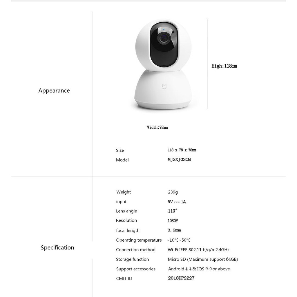 Xiaomi Mijia Smart Home IP Camera 1080P PTZ CCTV iOS Android 360 &deg;