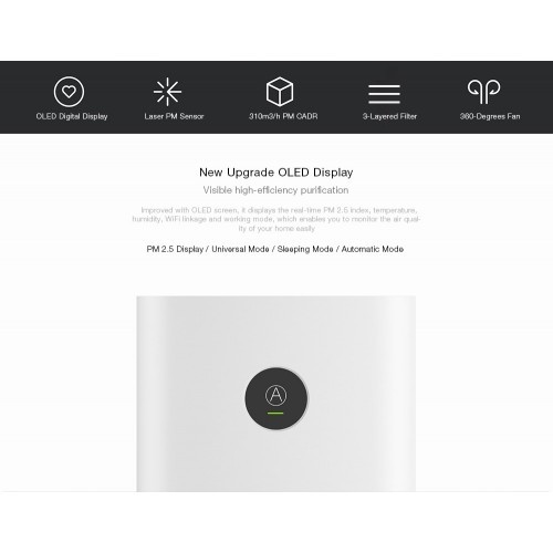 Xiaomi Smart Air Purifier 2S OLED Display Smart Home Filter