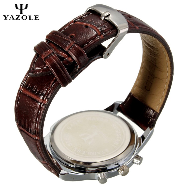 YAZOLE Vintage Leather Band Stainless Steel Sport Military Quartz Men's Wrist 