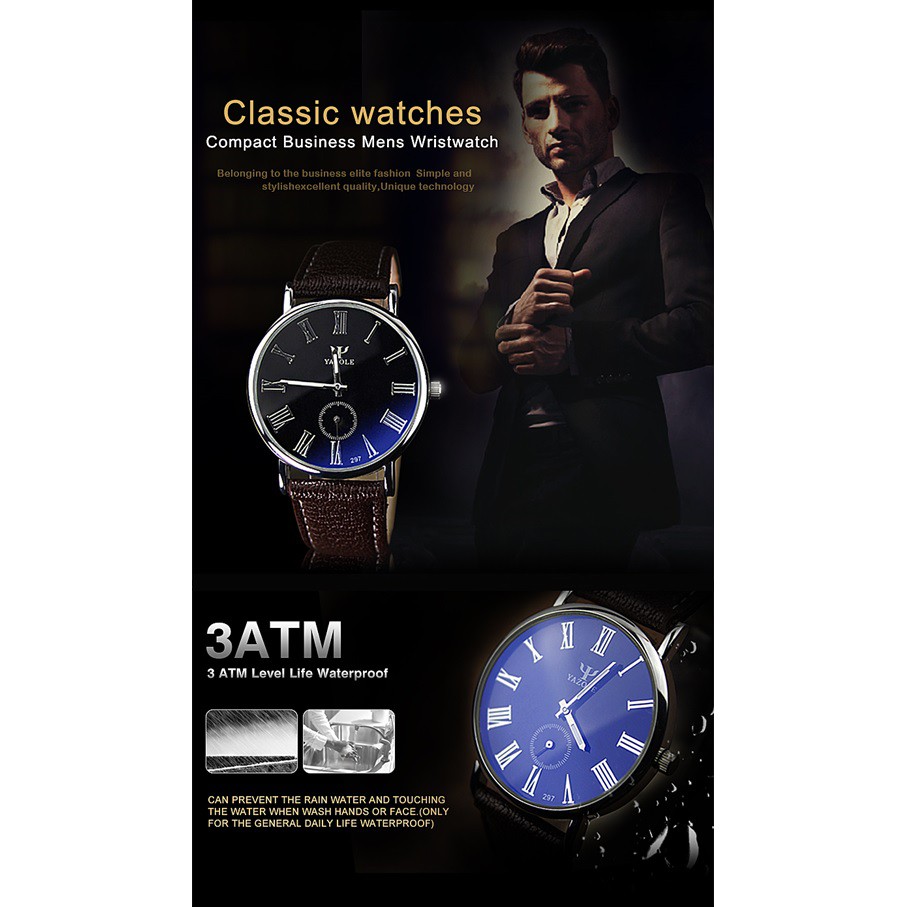 YAZOLE Vintage Thin Dial Blue Glass Waterproof Quartz Watch