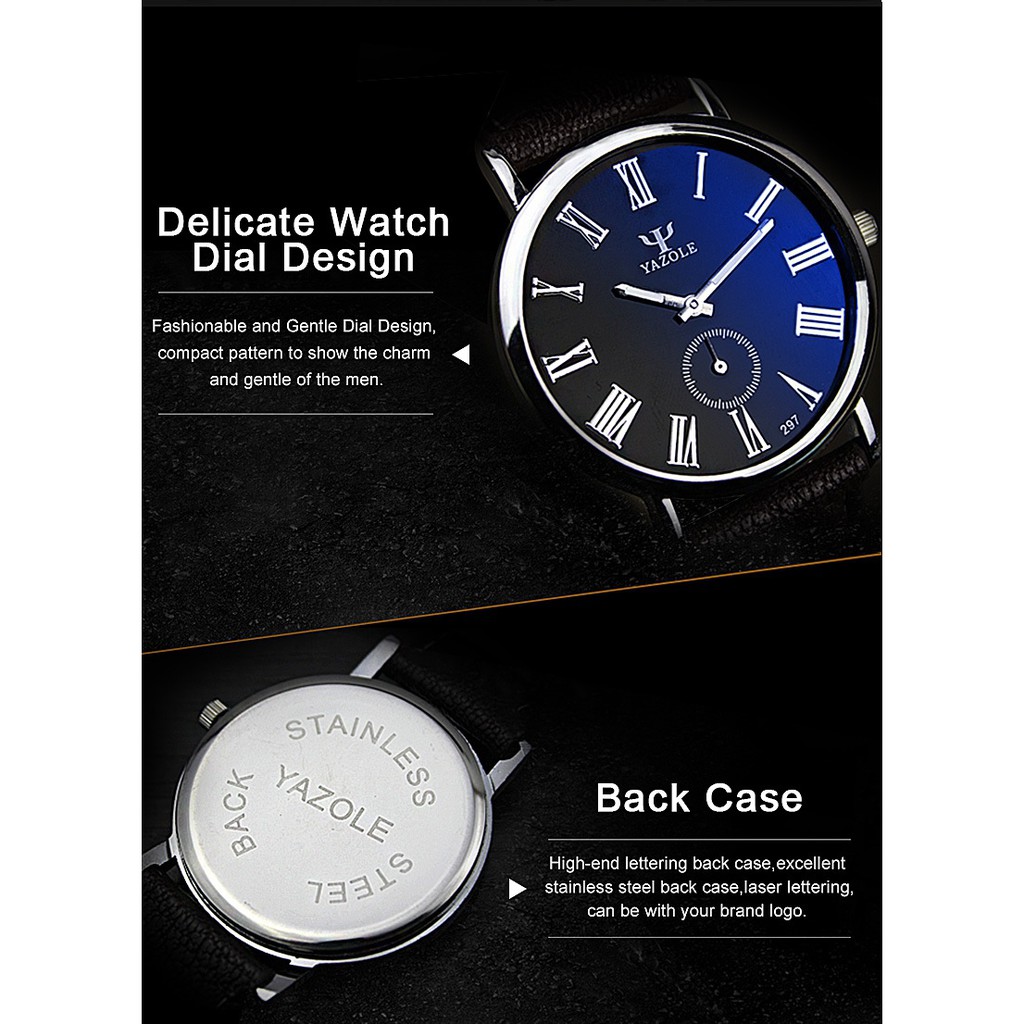 YAZOLE Vintage Thin Dial Blue Glass Waterproof Quartz Watch