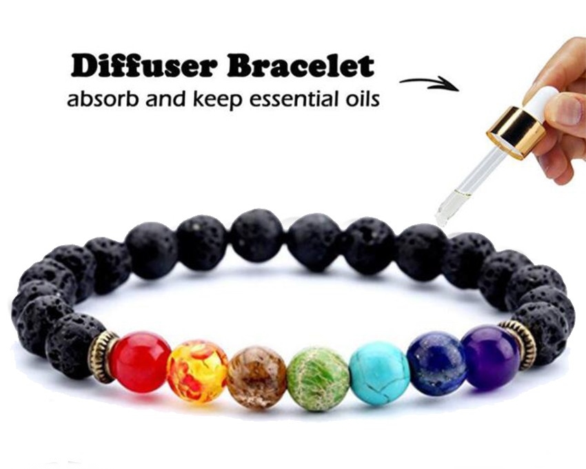 Youniq 7 Chakra Healing Beaded Natural Lava Stone Diffuser Bracelet (7 Colors)