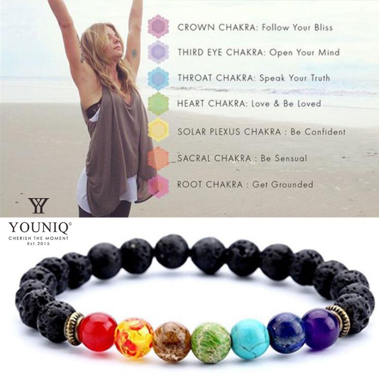 Youniq 7 Chakra Healing Beaded Natural Lava Stone Diffuser Bracelet (7 Colors)