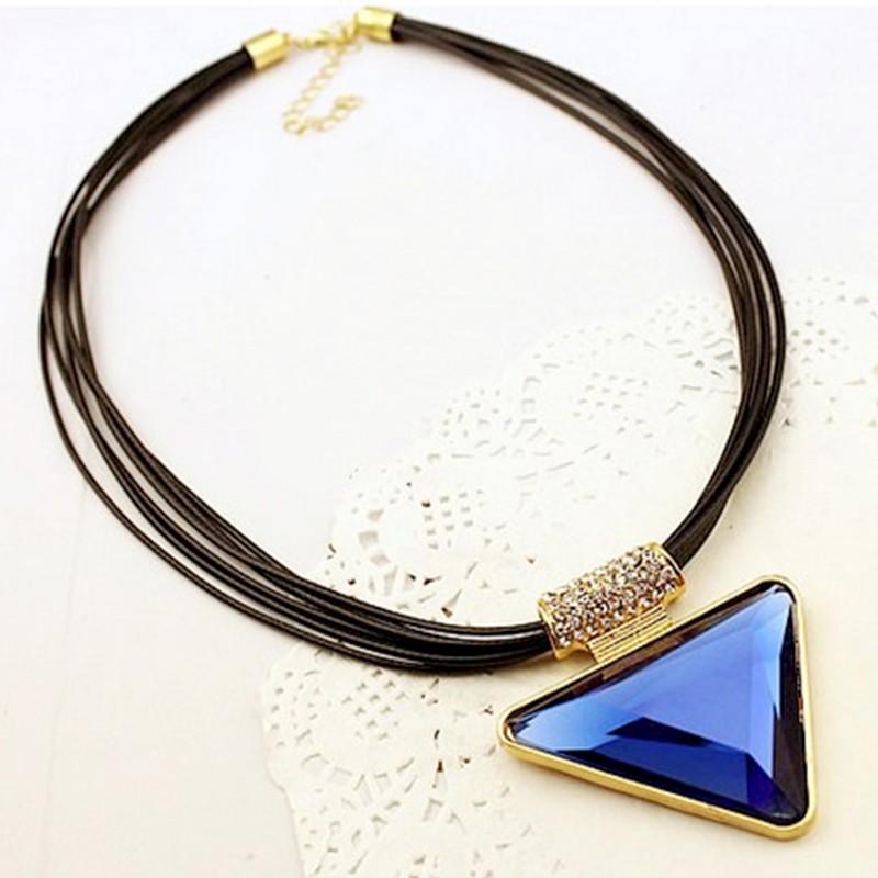 Youniq Basic Big Triangle Blue Gemstone Geometric Statement Necklace