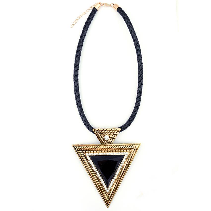 YOUNIQ-Basic Big Triangle Gemstone Gold Geometric Statement Necklace