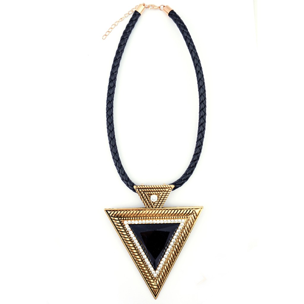 Youniq Basic Black Big Triangle Geometric Gemstone Statement Necklace Gold Col