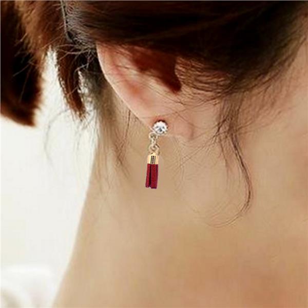 YOUNIQ-Basic Korean Pearl  &amp; Tassel AB Earring (Wine Red)