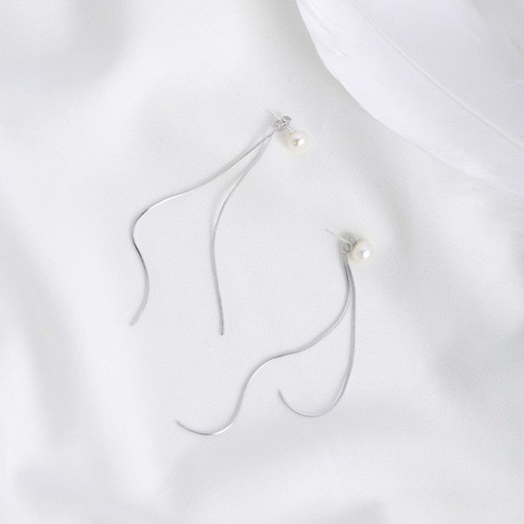 Youniq Basic Korean Pearl Dual Lining Drop Silver Long Earring