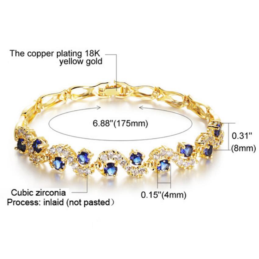 YOUNIQ Crescent CZ 18K Gold Plated Bracelet (Blue)