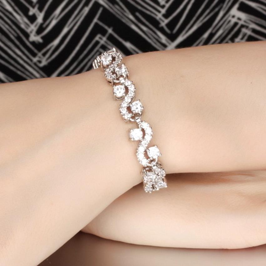 YOUNIQ Crescent CZ Platinum Plated Silver Bracelet (White)