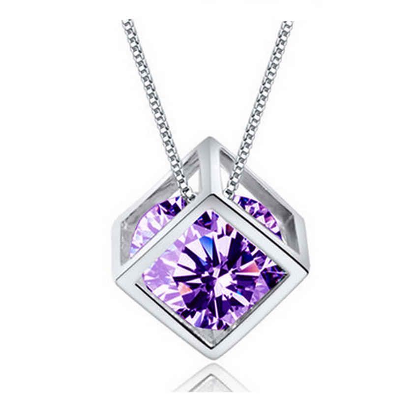 YOUNIQ Cube 925 S.Silver Necklace Pendant with Cubic Zirconia(purple)