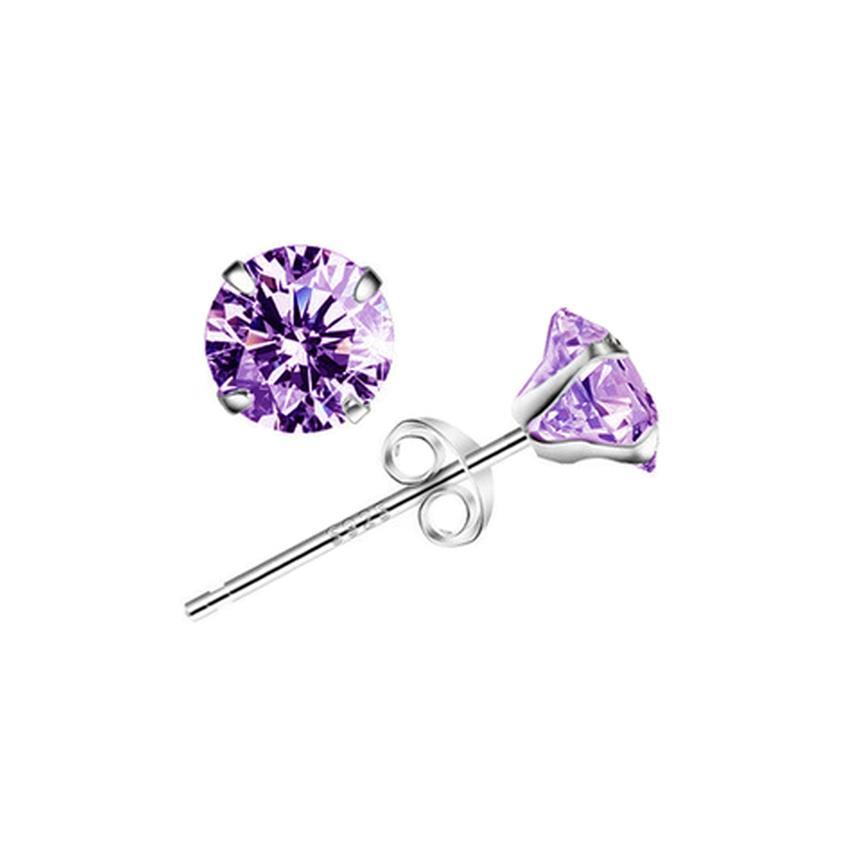 YOUNIQ Cube 925S.S Necklace Pendant with Purple C.Zirconia  &amp; Earrings