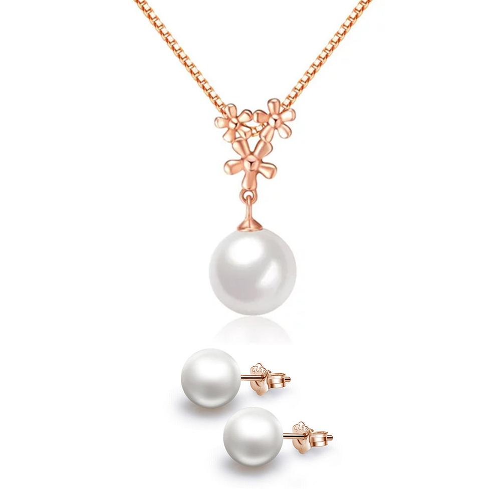 Youniq Pearl Drop 14k Rosegold Plated Silver Necklace Pendant  &amp; Earrings 