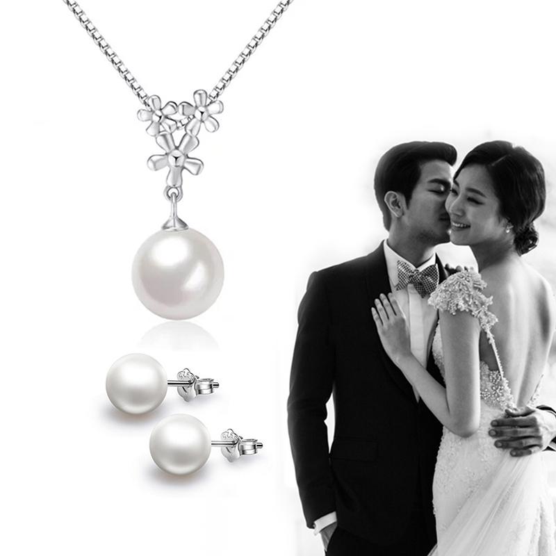 Youniq Pearl Drop 925 Sterling Silver Necklace Pendant  &amp; Earrings Set