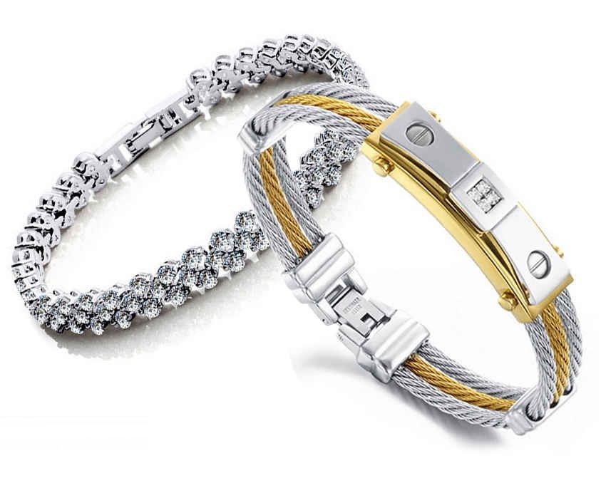 Youniq Platinum Plated Silver Bracelet  &amp; Full Steel Line Bracelet (Couple