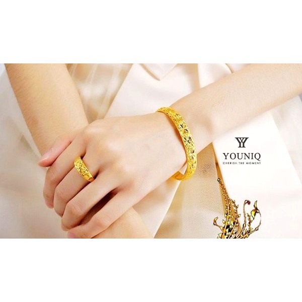 Youniq Premium Classical 24k Gold Plated Bangle  &amp; Ring Set
