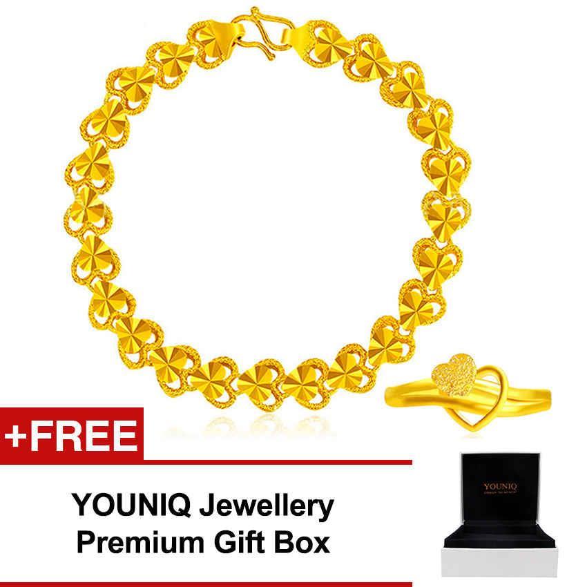 YOUNIQ Premium Cupid Heart 24K Gold Plated Bangle  &amp; Ring Set