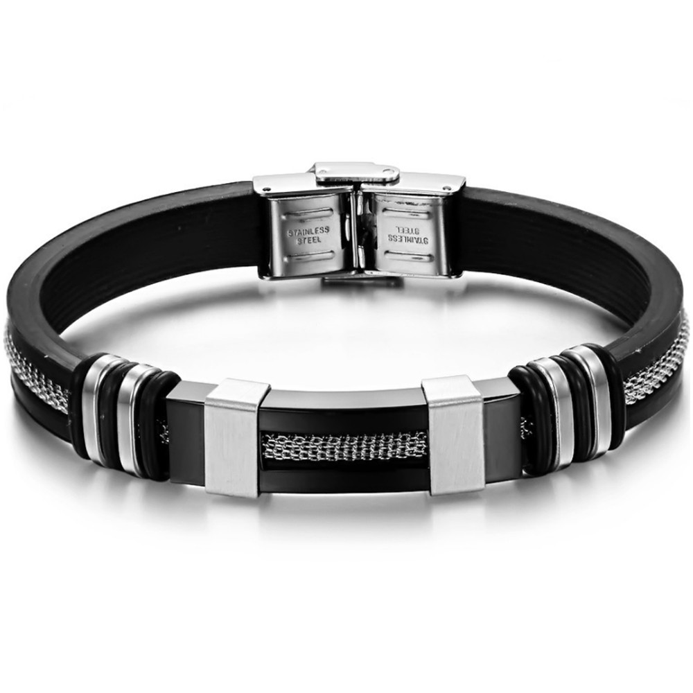Youniq Silicone With Steel Line Bracelet For Men