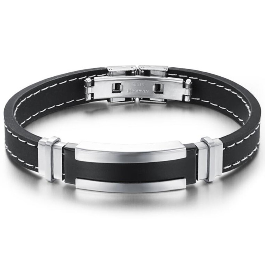 Youniq Silicone Stitch With Steel Line Bracelet For Men