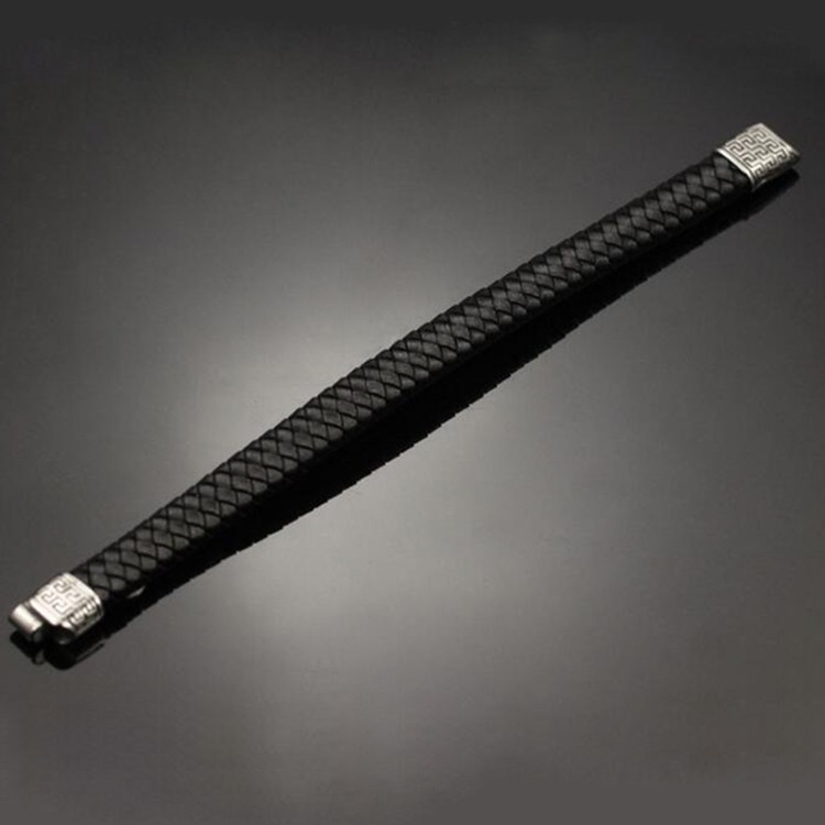 Youniq Titanium Steel Belief Weave Black Genuine Leather Bracelet For Men
