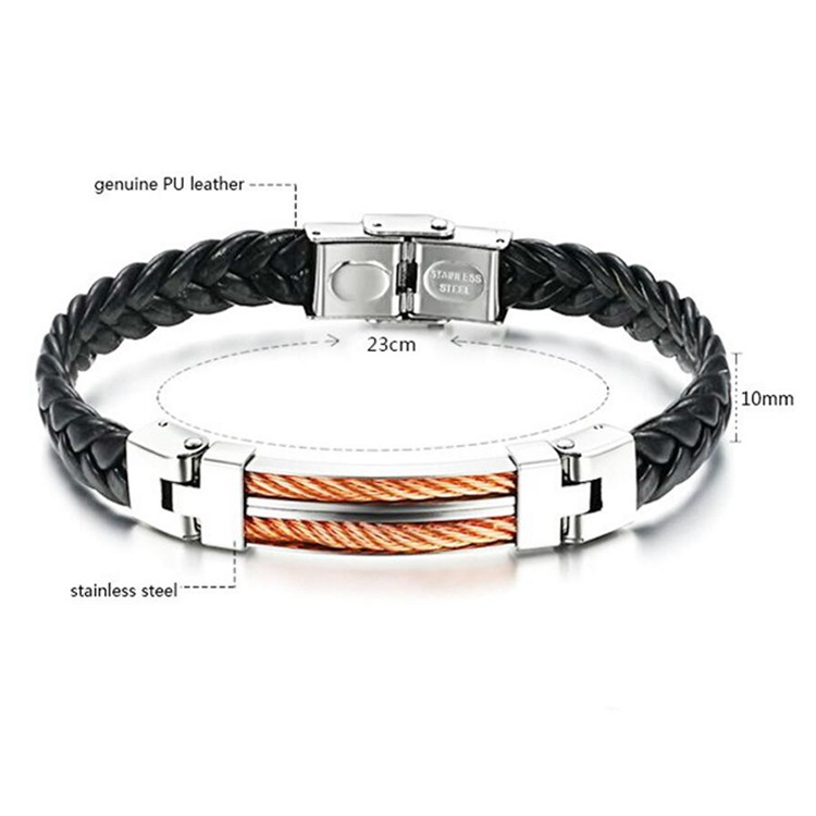 Youniq Titanium Steel Line Genuine Leather Bracelet For Rosegold Men