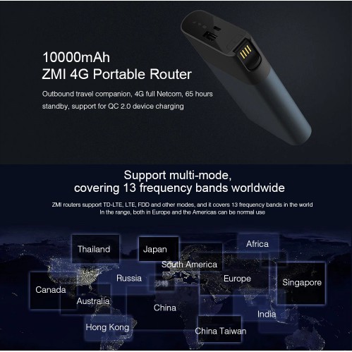 ZMI MF885 10000mAh 4G LTE MiFi Portable WiFi Router Broadband