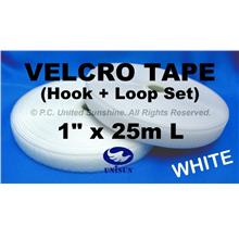 GRADE AA VELCRO TAPE NON-Adhesive WHITE 1” x 25m Hook & Loop Set