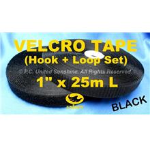 GRADE AA VELCRO TAPE NON-Adhesive BLACK 1” x 25m Hook & Loop Set