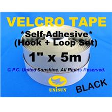 VELCRO TAPE Self-Adhesive BLACK 1”x 5m Hook & Loop for Window Door ETC
