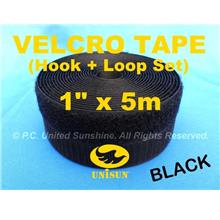 GRADE AA VELCRO TAPE NON-Adhesive BLACK 1” x 5m Hook & Loop Set