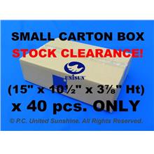 x 10 pcs. SMALL CARTON BOX 15”  x 10½”  x 3⅞” Ht Clearance LAST STOCK