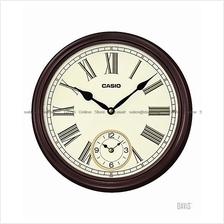 CASIO IQ-65-5 analogue wall clock classic dual time wood resin brown