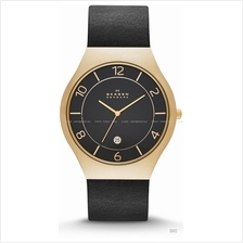 SKAGEN SKW6145 Men's Grenen Classic Date Leather Strap Black Gold